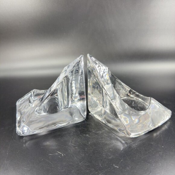 Nybro Art Glass Pyramid Pillar Candle Holder Clear Set 2 Tord Kjellstrom Sweden - Picture 13 of 14